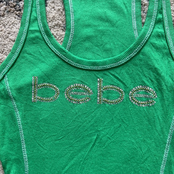 Y2K Bebe Rhinestone Green Ribbed Tank - Picture 2 of 5